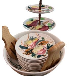 Vintage Hand Painted Japan Fruit Salad Bowl Set 14 Plates are listed sep d/t wt